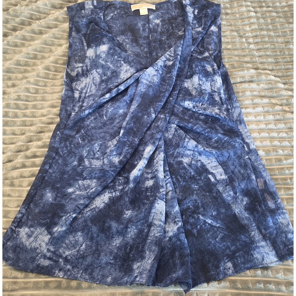 Michael Kors Blue Abstract Knotted Front Draped Tank Top Womens Large